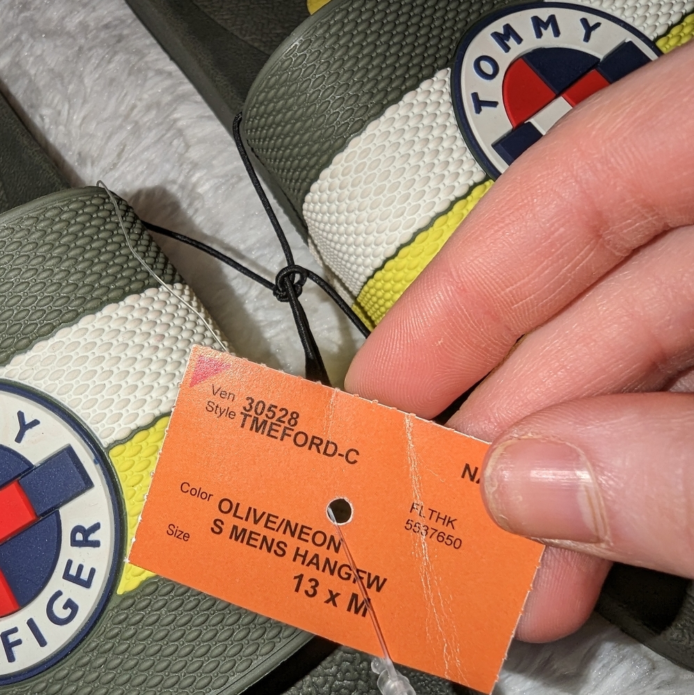 Nwt Tommy Hilfiger Men's olive/neon slides/sandals - Picture 7 of 15